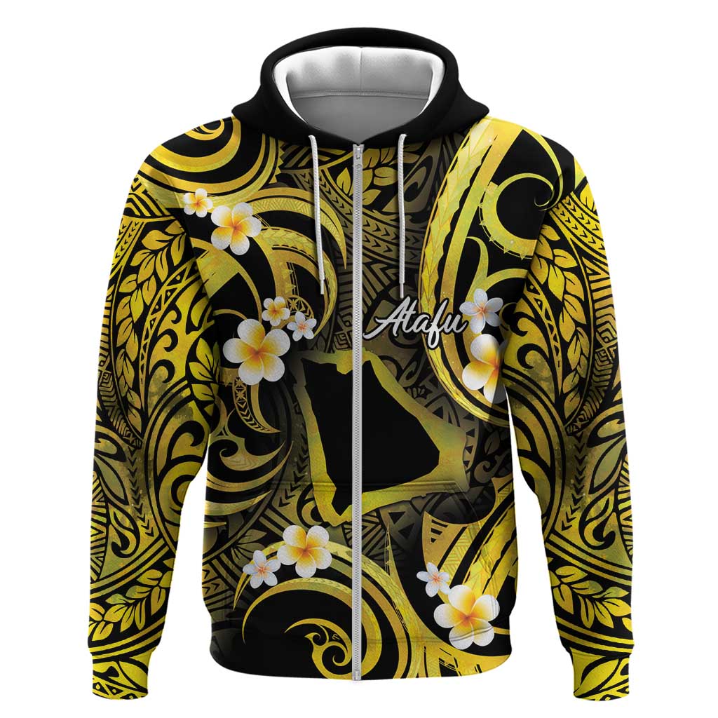 Tokelau Atafu Atoll Zip Hoodie Polynesian Tattoo Plumeria With Map LT14 Zip Hoodie Gold - Polynesian Pride