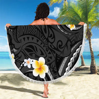 Black And Gray Beach Blanket Curves Polynesian Tattoo Mix Plumeria Flowers