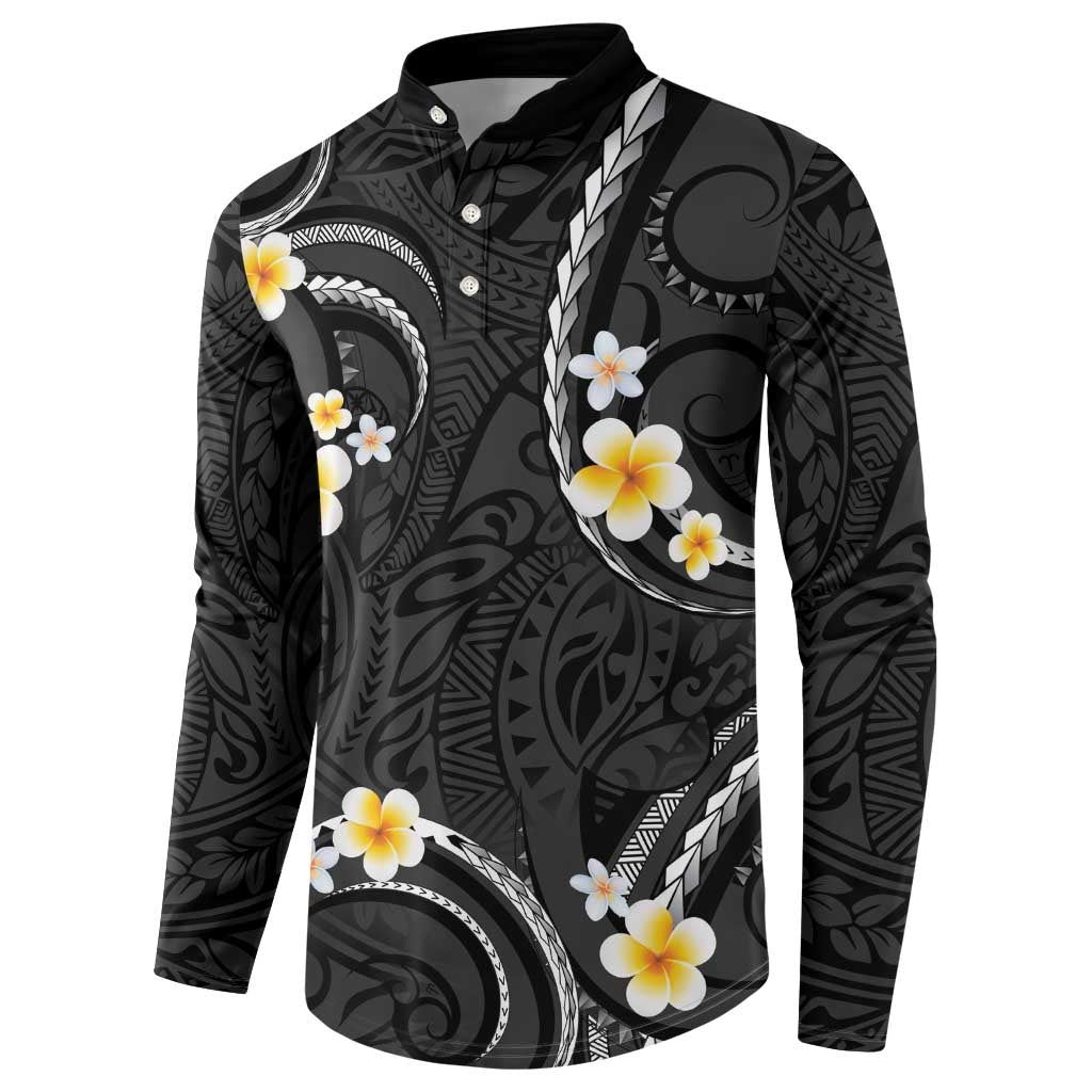 Black And Gray Button Sweatshirt Curves Polynesian Tattoo Mix Plumeria Flowers