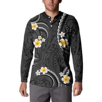 Black And Gray Button Sweatshirt Curves Polynesian Tattoo Mix Plumeria Flowers