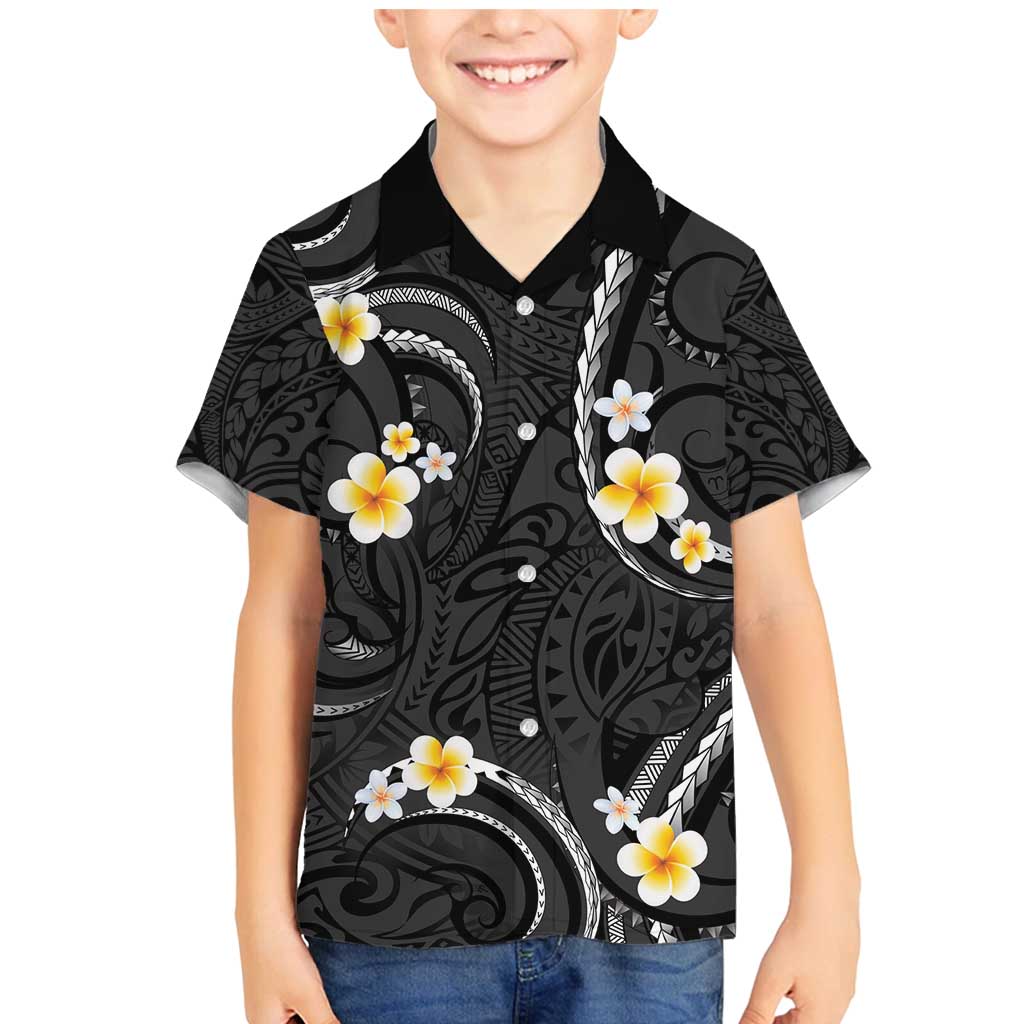 Black And Gray Family Matching Mermaid Dress and Hawaiian Shirt Curves Polynesian Tattoo Mix Plumeria Flowers