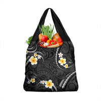 Black And Gray Grocery Bag Curves Polynesian Tattoo Mix Plumeria Flowers