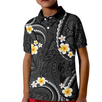 Black And Gray Kid Polo Shirt Curves Polynesian Tattoo Mix Plumeria Flowers