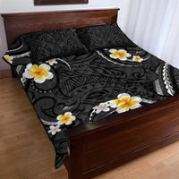 Black And Gray Quilt Bed Set Curves Polynesian Tattoo Mix Plumeria Flowers