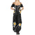 Black And Gray Summer Maxi Dress Curves Polynesian Tattoo Mix Plumeria Flowers