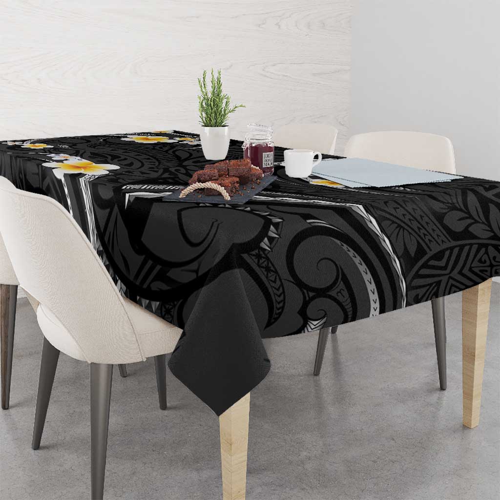 Black And Gray Tablecloth Curves Polynesian Tattoo Mix Plumeria Flowers
