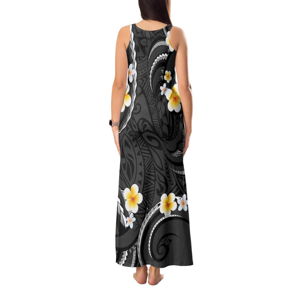 Black And Gray Tank Maxi Dress Curves Polynesian Tattoo Mix Plumeria Flowers