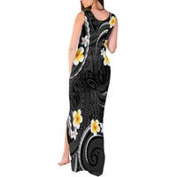 Black And Gray Tank Maxi Dress Curves Polynesian Tattoo Mix Plumeria Flowers