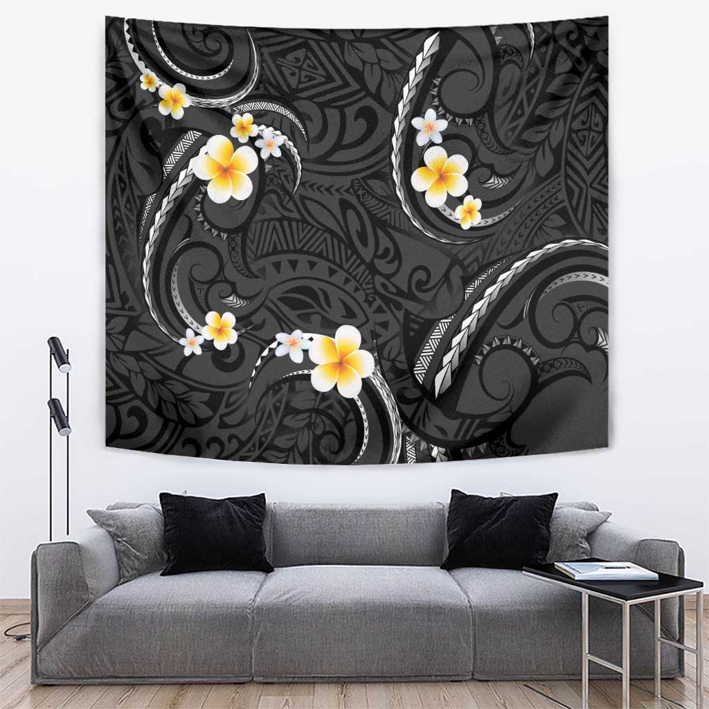 Black And Gray Tapestry Curves Polynesian Tattoo Mix Plumeria Flowers LT14 Gray - Polynesian Pride
