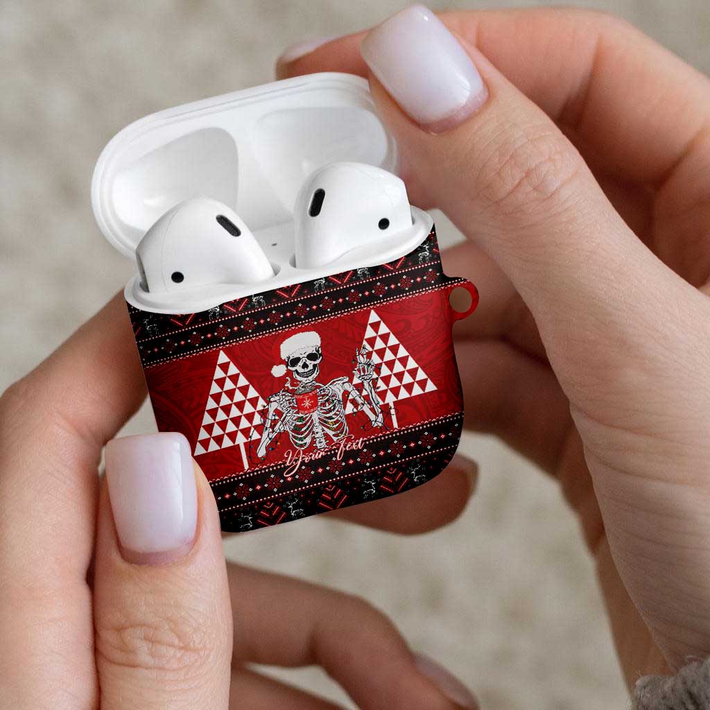 Personalized Hawaii Skull Christmas AirPods Case Mele Kalikimaka Hawaiian Kakau - Polynesian Pride