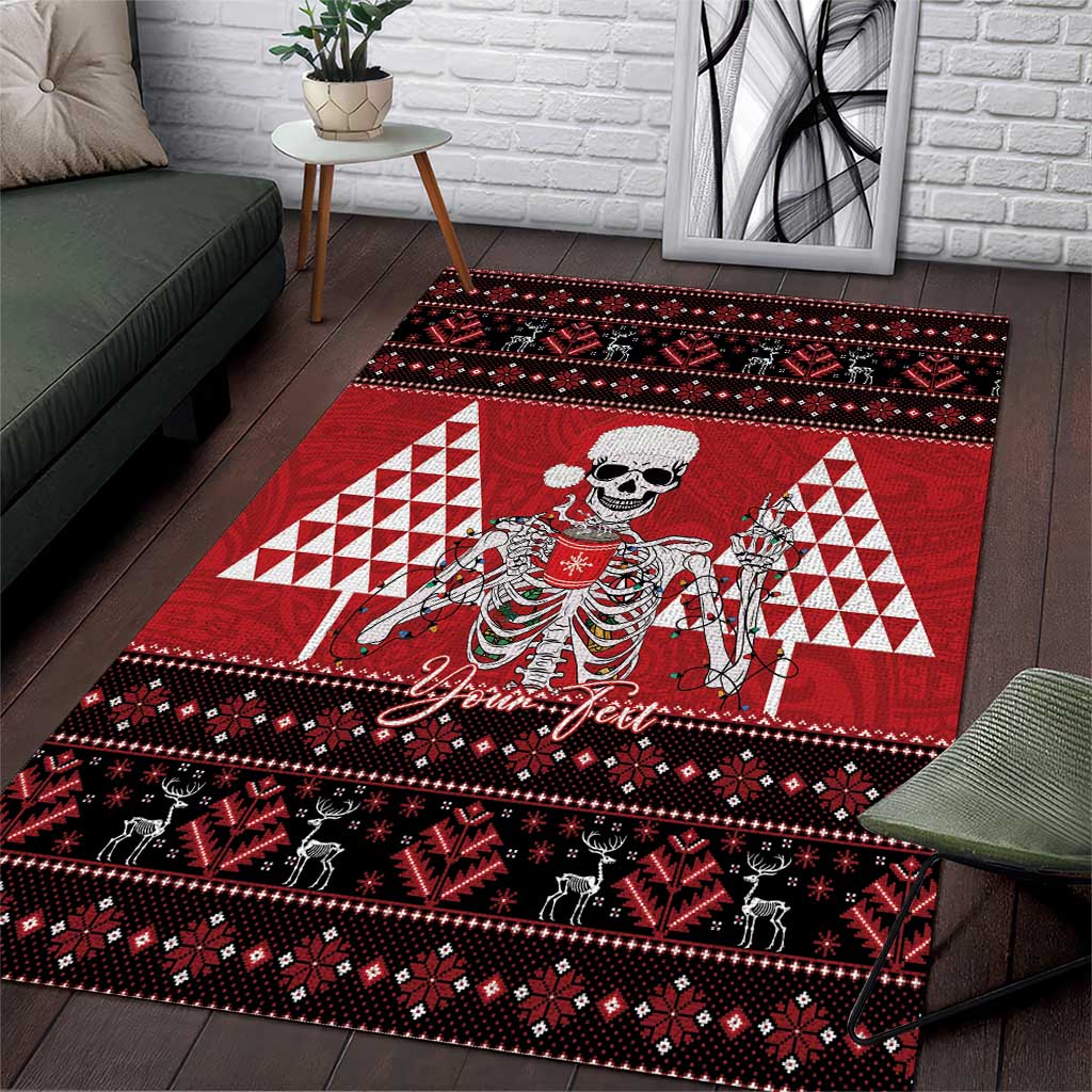 Personalized Hawaii Skull Christmas Area Rug Mele Kalikimaka Hawaiian Kakau - Polynesian Pride