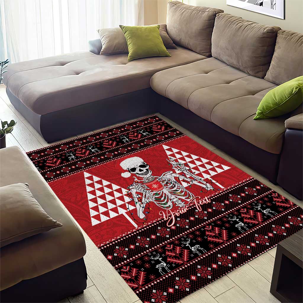 Personalized Hawaii Skull Christmas Area Rug Mele Kalikimaka Hawaiian Kakau - Polynesian Pride