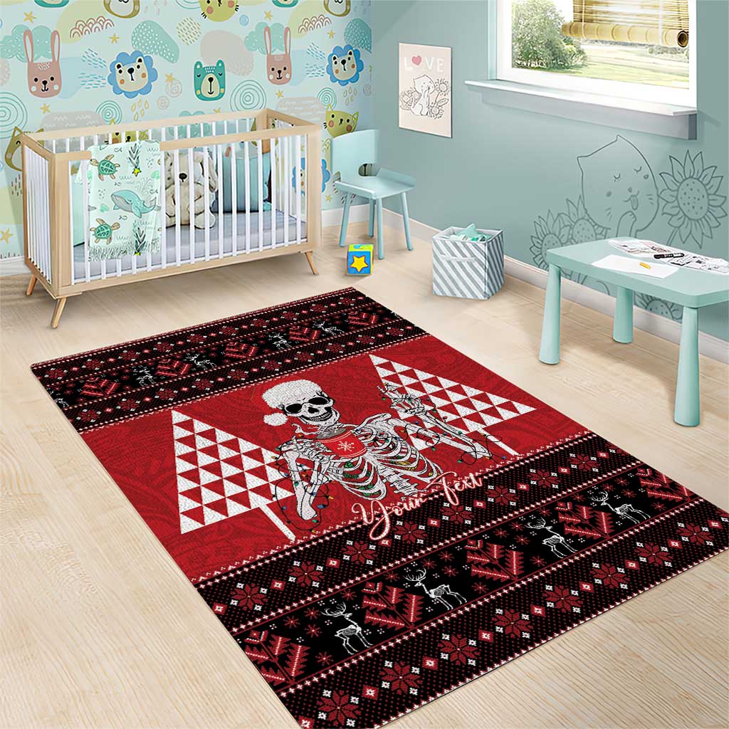 Personalized Hawaii Skull Christmas Area Rug Mele Kalikimaka Hawaiian Kakau - Polynesian Pride