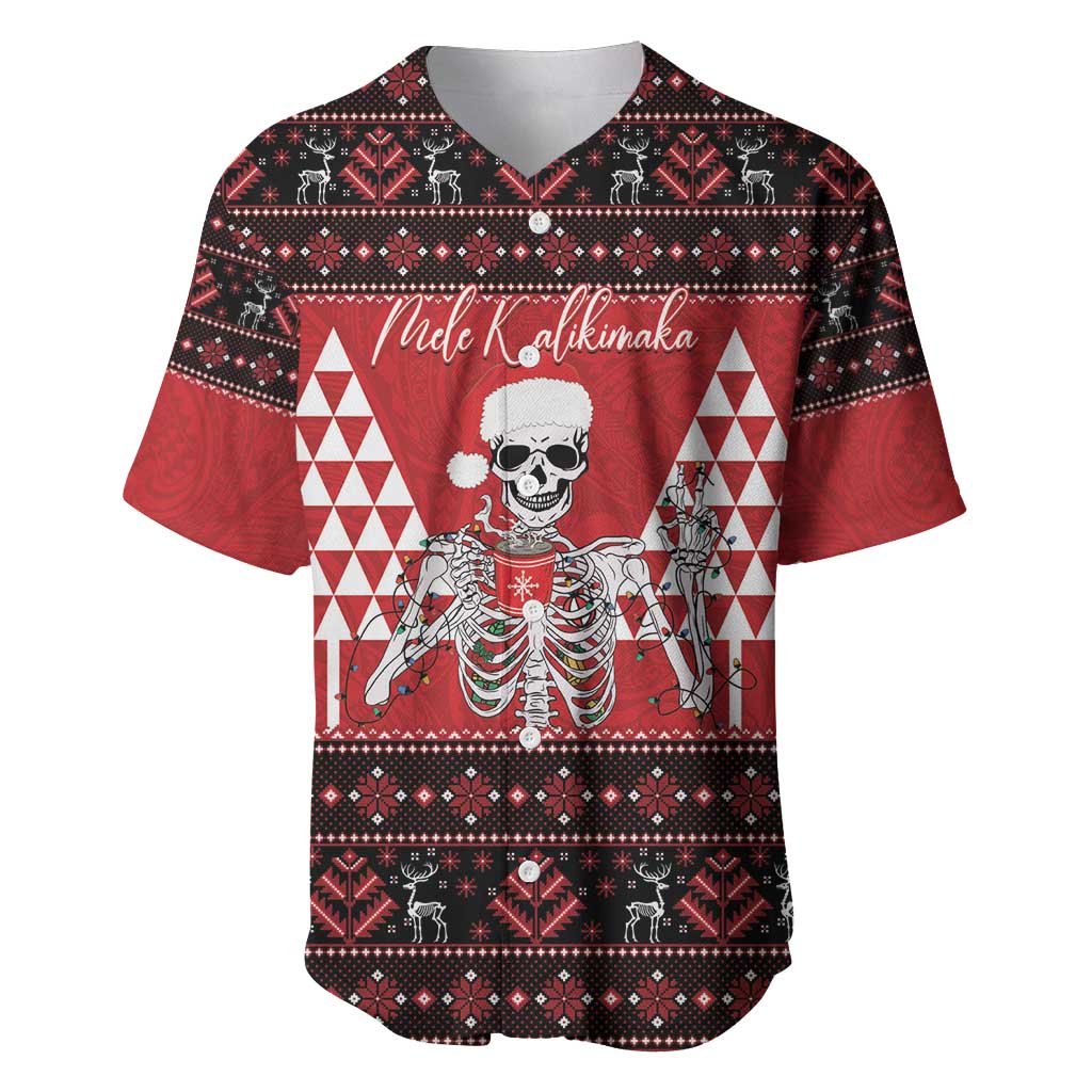 Personalized Hawaii Skull Christmas Baseball Jersey Mele Kalikimaka Hawaiian Kakau - Polynesian Pride