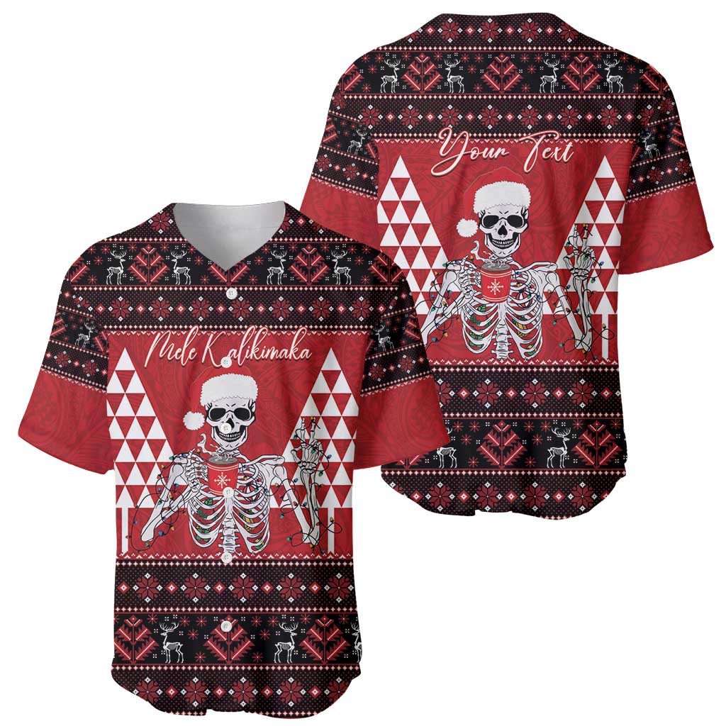 Personalized Hawaii Skull Christmas Baseball Jersey Mele Kalikimaka Hawaiian Kakau - Polynesian Pride