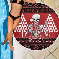 Personalized Hawaii Skull Christmas Beach Blanket Mele Kalikimaka Hawaiian Kakau - Polynesian Pride