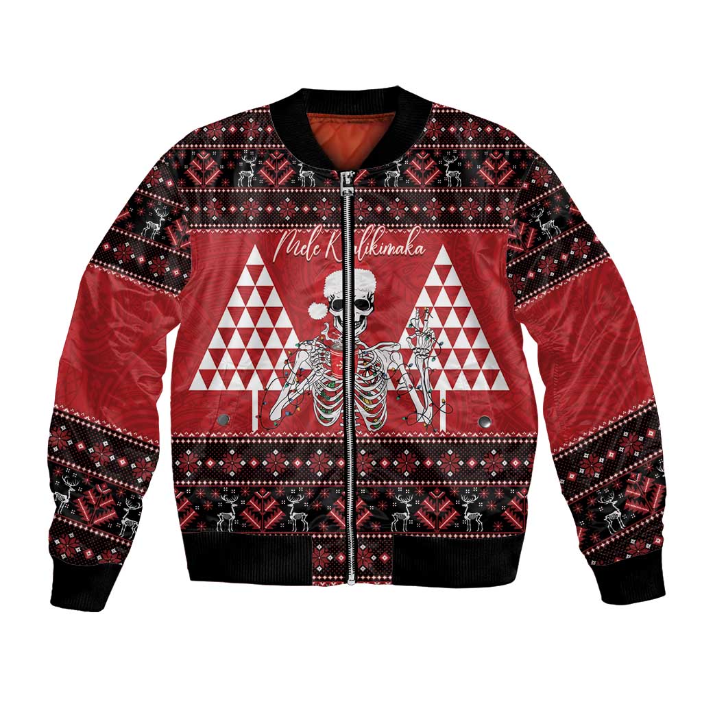 Personalized Hawaii Skull Christmas Bomber Jacket Mele Kalikimaka Hawaiian Kakau - Polynesian Pride
