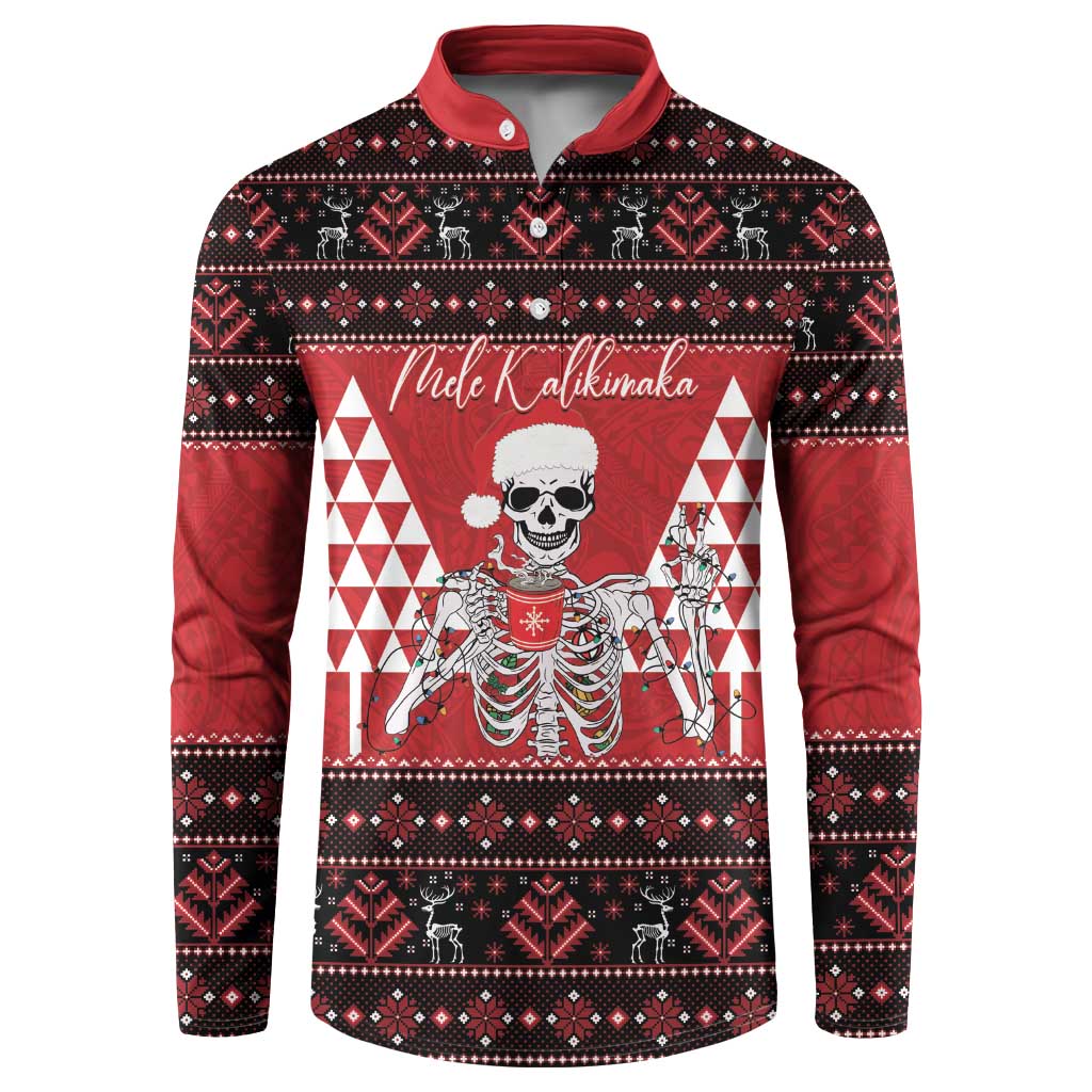 Personalized Hawaii Skull Christmas Button Sweatshirt Mele Kalikimaka Hawaiian Kakau - Polynesian Pride