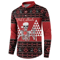 Personalized Hawaii Skull Christmas Button Sweatshirt Mele Kalikimaka Hawaiian Kakau - Polynesian Pride