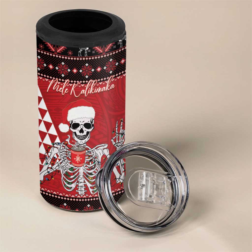 Personalized Hawaii Skull Christmas 4 in 1 Can Cooler Tumbler Mele Kalikimaka Hawaiian Kakau - Polynesian Pride