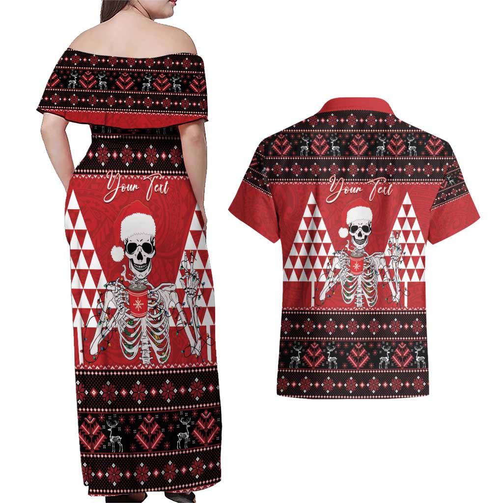 Personalized Hawaii Skull Christmas Couples Matching Off Shoulder Maxi Dress and Hawaiian Shirt Mele Kalikimaka Hawaiian Kakau - Polynesian Pride