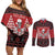 Personalized Hawaii Skull Christmas Couples Matching Off Shoulder Short Dress and Long Sleeve Button Shirt Mele Kalikimaka Hawaiian Kakau - Polynesian Pride