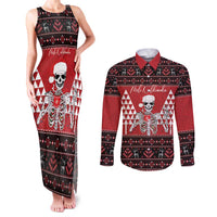 Personalized Hawaii Skull Christmas Couples Matching Tank Maxi Dress and Long Sleeve Button Shirt Mele Kalikimaka Hawaiian Kakau - Polynesian Pride