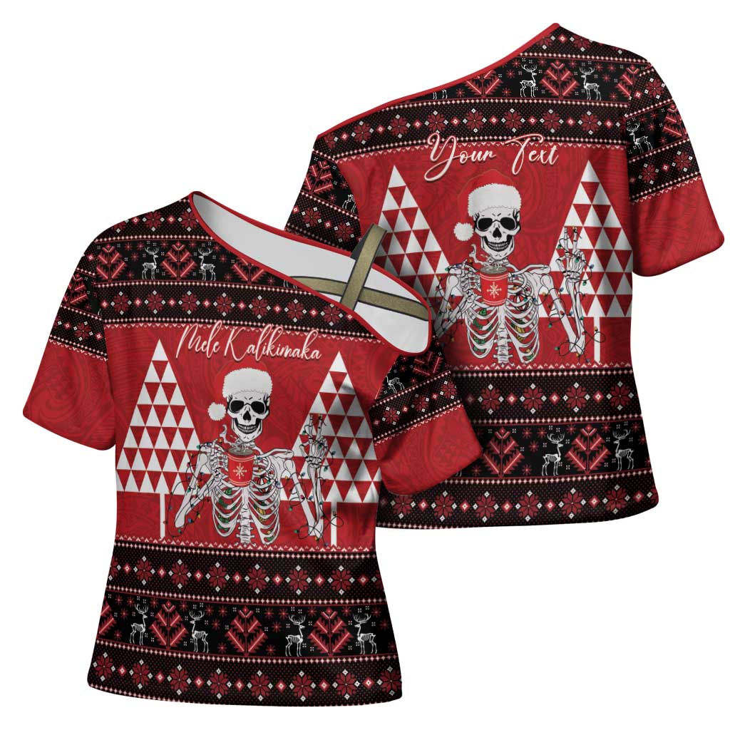 Personalized Hawaii Skull Christmas Cross Shoulder Shirt Mele Kalikimaka Hawaiian Kakau - Polynesian Pride