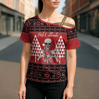 Personalized Hawaii Skull Christmas Cross Shoulder Shirt Mele Kalikimaka Hawaiian Kakau - Polynesian Pride