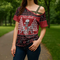 Personalized Hawaii Skull Christmas Cross Shoulder Shirt Mele Kalikimaka Hawaiian Kakau - Polynesian Pride