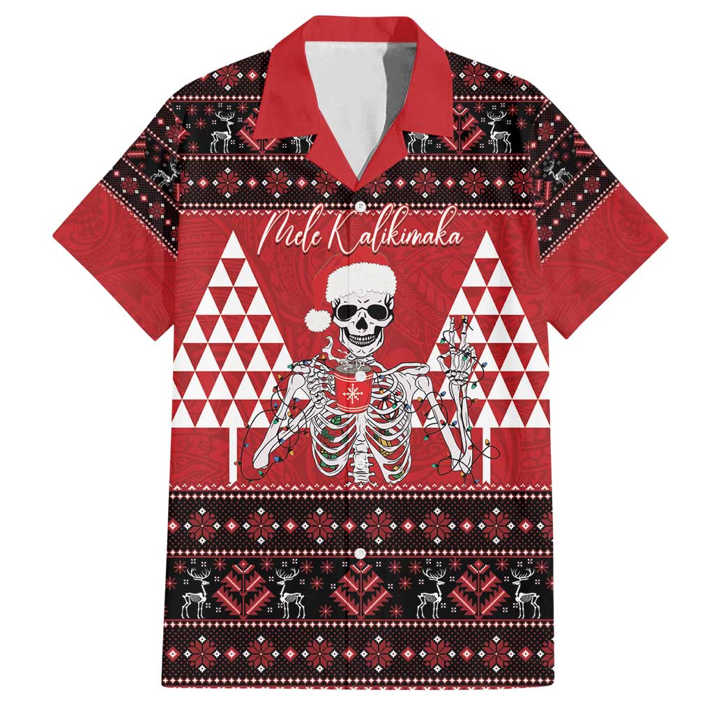 Personalized Hawaii Skull Christmas Family Matching Off Shoulder Short Dress and Hawaiian Shirt Mele Kalikimaka Hawaiian Kakau