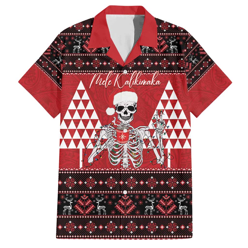 Personalized Hawaii Skull Christmas Family Matching Short Sleeve Bodycon Dress and Hawaiian Shirt Mele Kalikimaka Hawaiian Kakau - Polynesian Pride