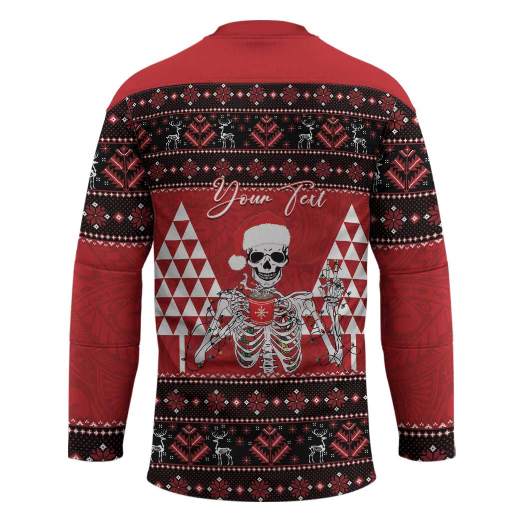 Personalized Hawaii Skull Christmas Hockey Jersey Mele Kalikimaka Hawaiian Kakau - Polynesian Pride