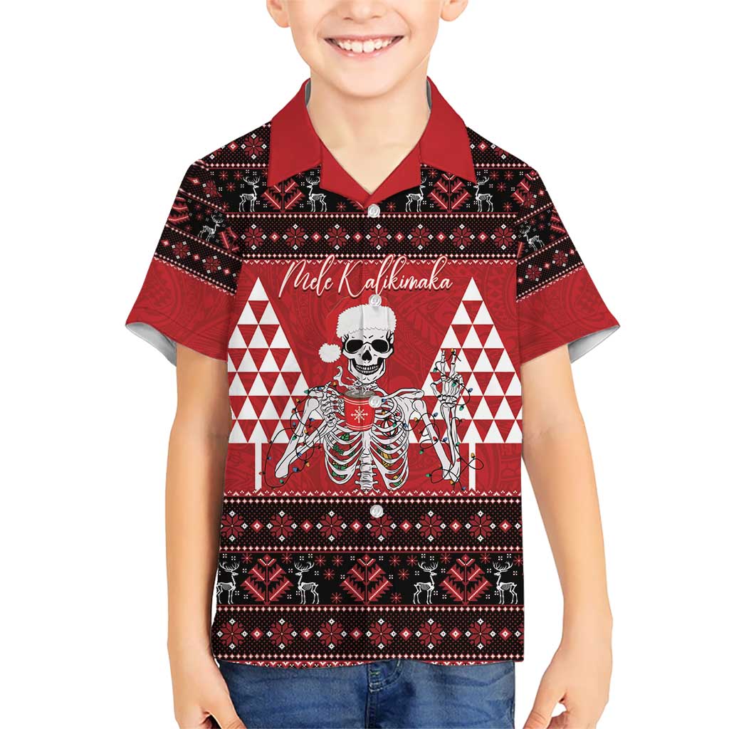 Personalized Hawaii Skull Christmas Kid Hawaiian Shirt Mele Kalikimaka Hawaiian Kakau - Polynesian Pride