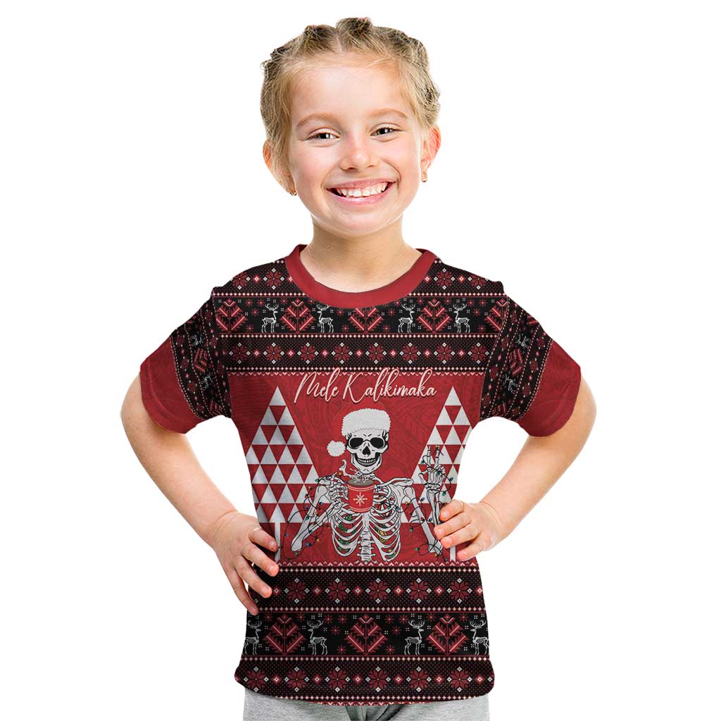 Personalized Hawaii Skull Christmas Kid T Shirt Mele Kalikimaka Hawaiian Kakau - Polynesian Pride