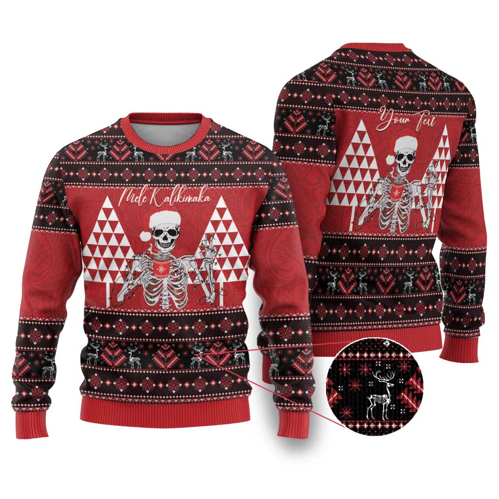 Personalized Hawaii Skull Christmas Ugly Christmas Sweater Mele Kalikimaka Hawaiian Kakau LT14 Red - Polynesian Pride