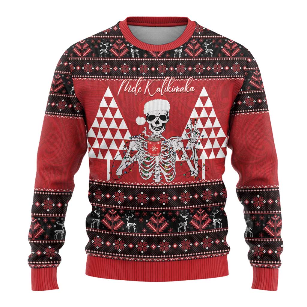 Personalized Hawaii Skull Christmas Ugly Christmas Sweater Mele Kalikimaka Hawaiian Kakau LT14 - Polynesian Pride