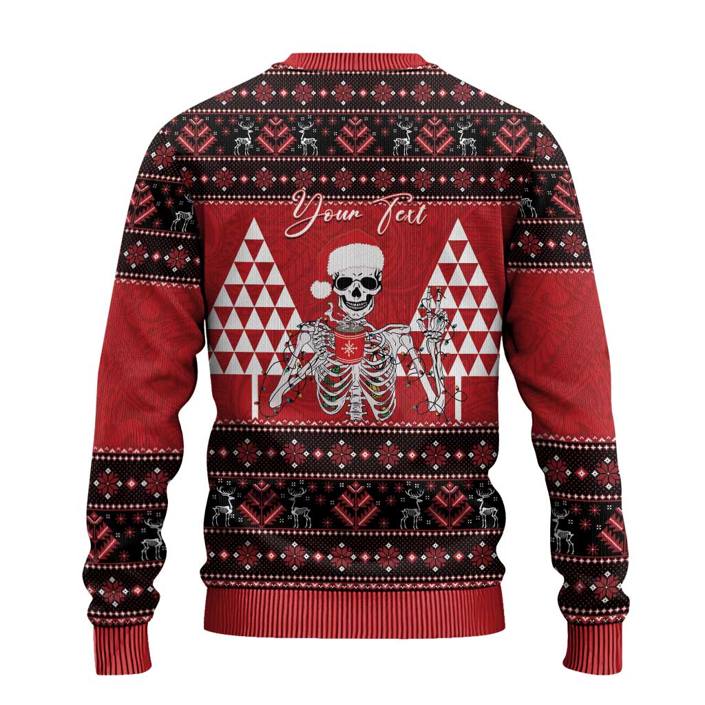Personalized Hawaii Skull Christmas Ugly Christmas Sweater Mele Kalikimaka Hawaiian Kakau LT14 - Polynesian Pride