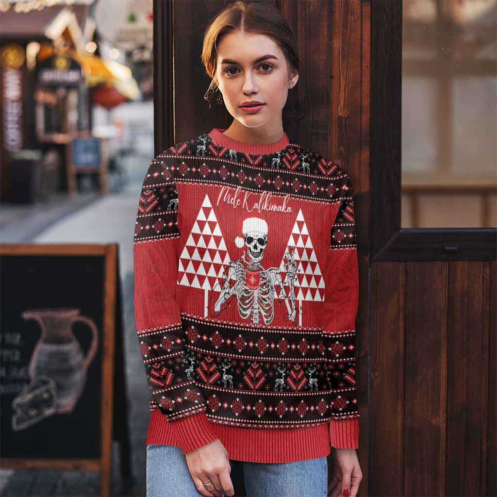 Personalized Hawaii Skull Christmas Ugly Christmas Sweater Mele Kalikimaka Hawaiian Kakau LT14 - Polynesian Pride