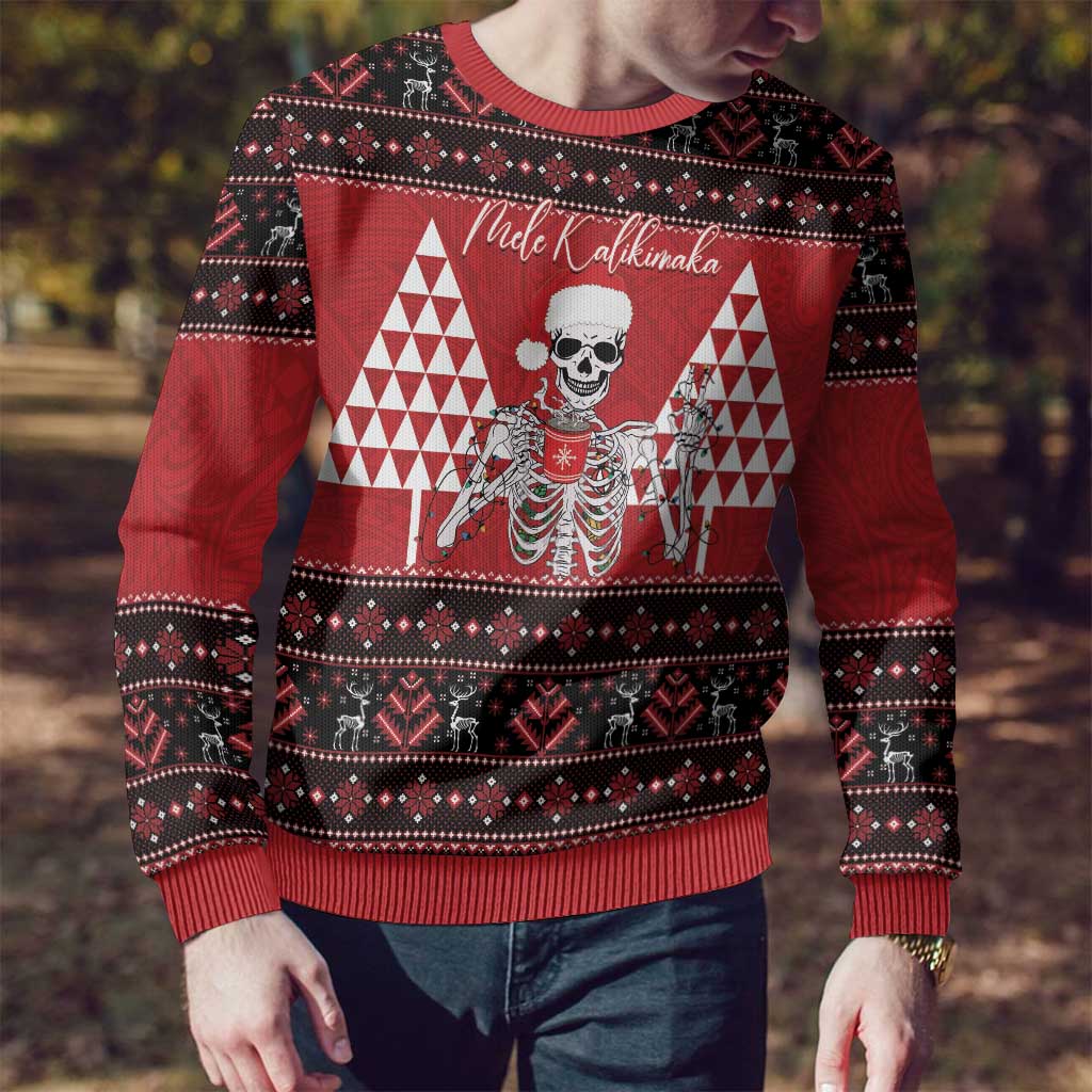 Personalized Hawaii Skull Christmas Ugly Christmas Sweater Mele Kalikimaka Hawaiian Kakau LT14 - Polynesian Pride