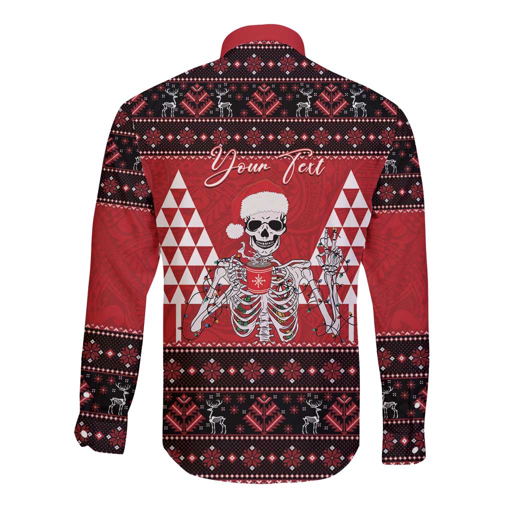 Personalized Hawaii Skull Christmas Long Sleeve Button Shirt Mele Kalikimaka Hawaiian Kakau - Polynesian Pride