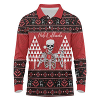Personalized Hawaii Skull Christmas Long Sleeve Polo Shirt Mele Kalikimaka Hawaiian Kakau - Polynesian Pride