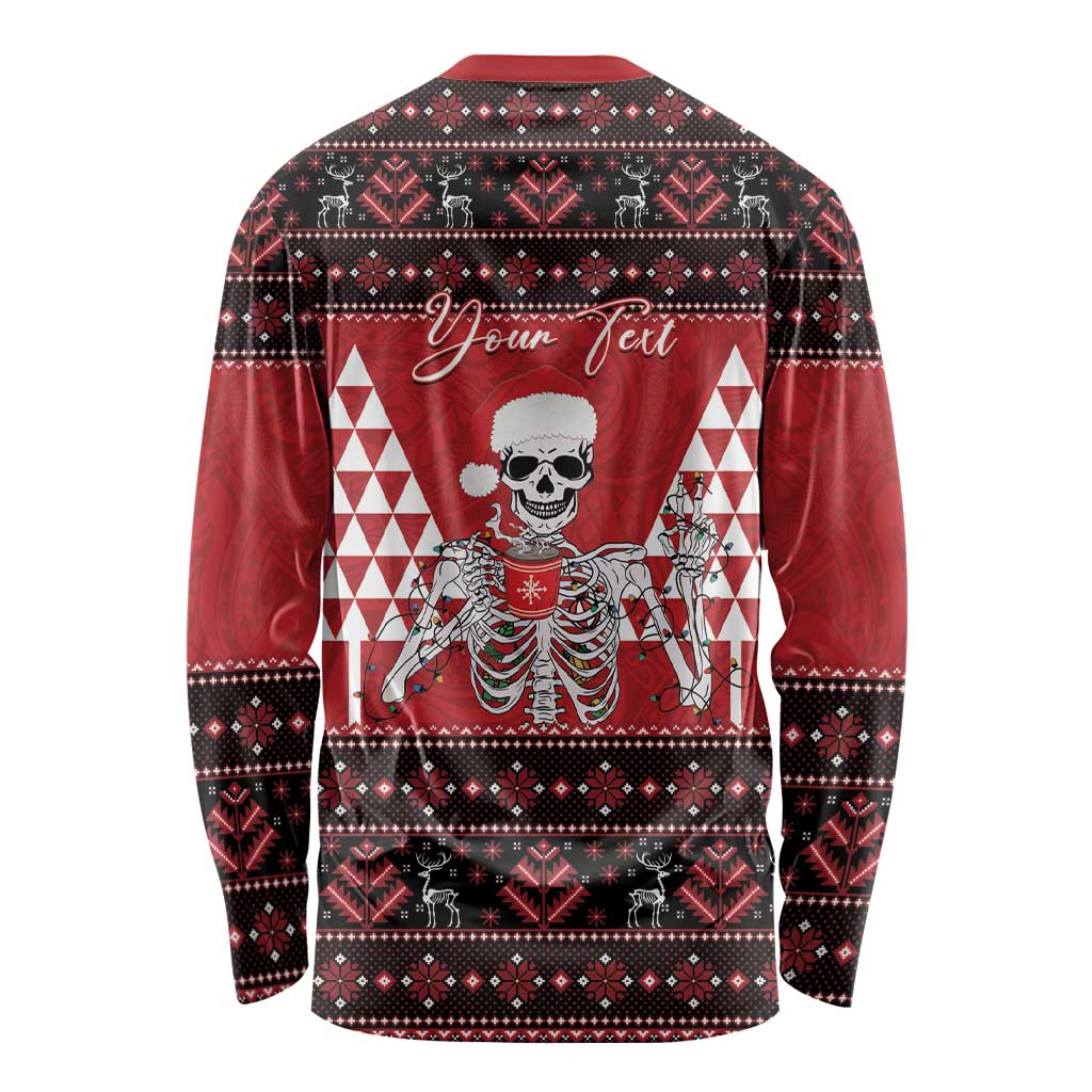 Personalized Hawaii Skull Christmas Long Sleeve Shirt Mele Kalikimaka Hawaiian Kakau - Polynesian Pride