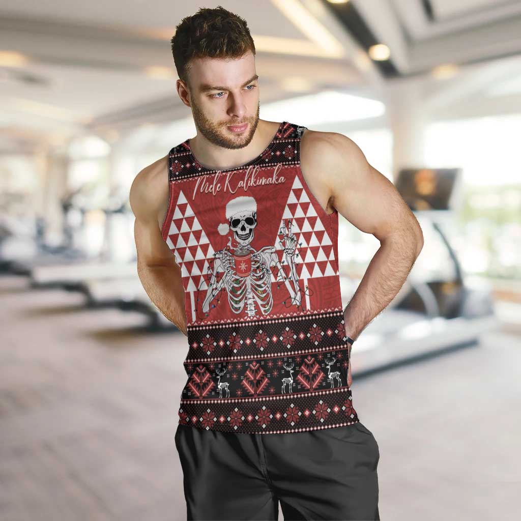 Personalized Hawaii Skull Christmas Men Tank Top Mele Kalikimaka Hawaiian Kakau - Polynesian Pride