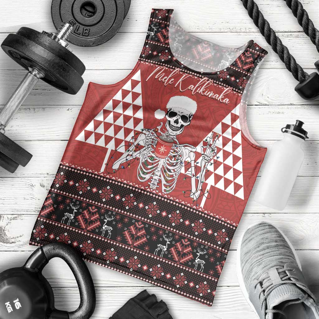 Personalized Hawaii Skull Christmas Men Tank Top Mele Kalikimaka Hawaiian Kakau - Polynesian Pride