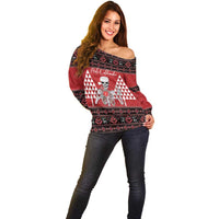 Personalized Hawaii Skull Christmas Off Shoulder Sweater Mele Kalikimaka Hawaiian Kakau - Polynesian Pride
