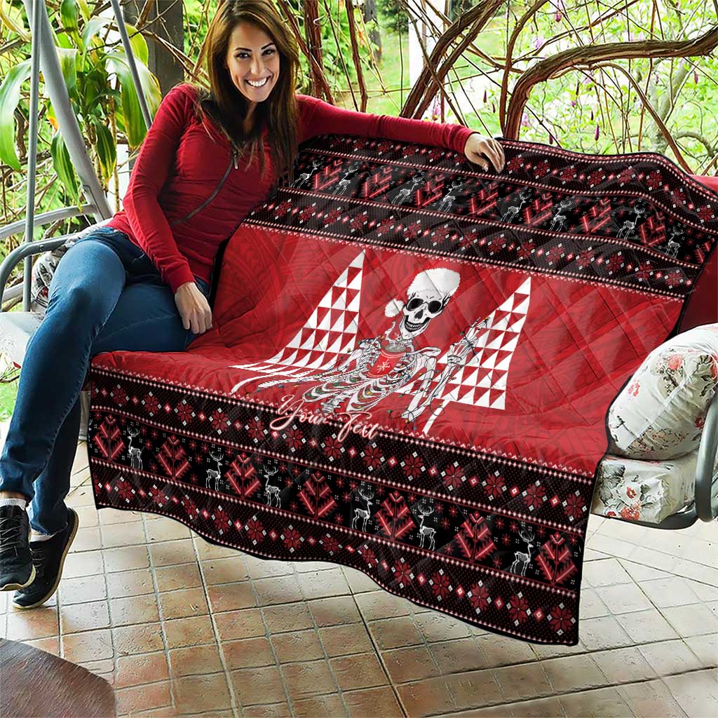 Personalized Hawaii Skull Christmas Quilt Mele Kalikimaka Hawaiian Kakau - Polynesian Pride