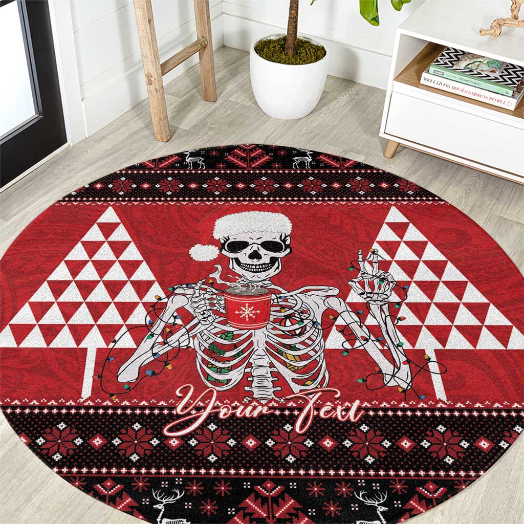 Personalized Hawaii Skull Christmas Round Carpet Mele Kalikimaka Hawaiian Kakau - Polynesian Pride