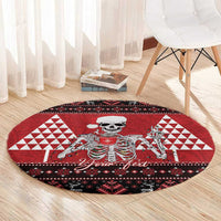 Personalized Hawaii Skull Christmas Round Carpet Mele Kalikimaka Hawaiian Kakau - Polynesian Pride
