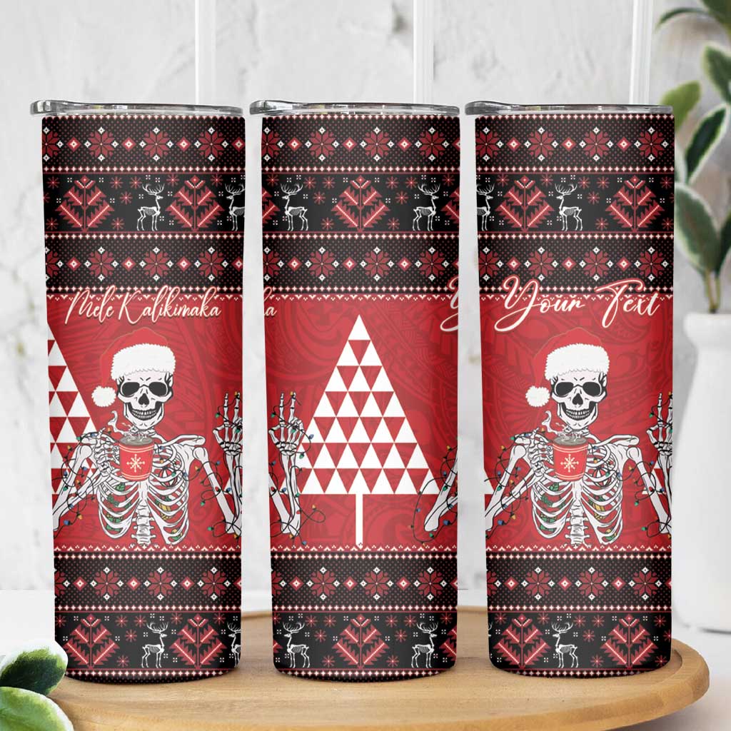 Personalized Hawaii Skull Christmas Skinny Tumbler Mele Kalikimaka Hawaiian Kakau - Polynesian Pride